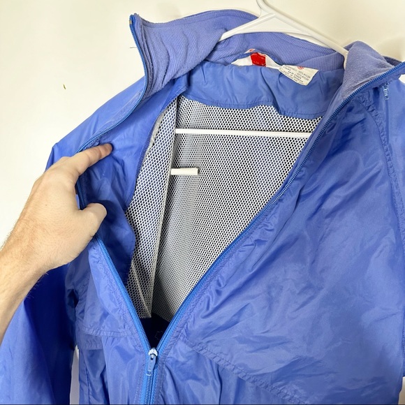 Vtg Atlantic Traders Sz M Jacket Windbreaker Blue 21x26” Hidden Hood - Picture 6 of 13